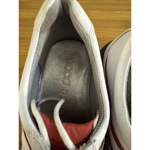 ECCO Golf Shoes Mens 5.5 Women’s 7.5 White Red Leather Soft Spikes - Picture 8 of 10